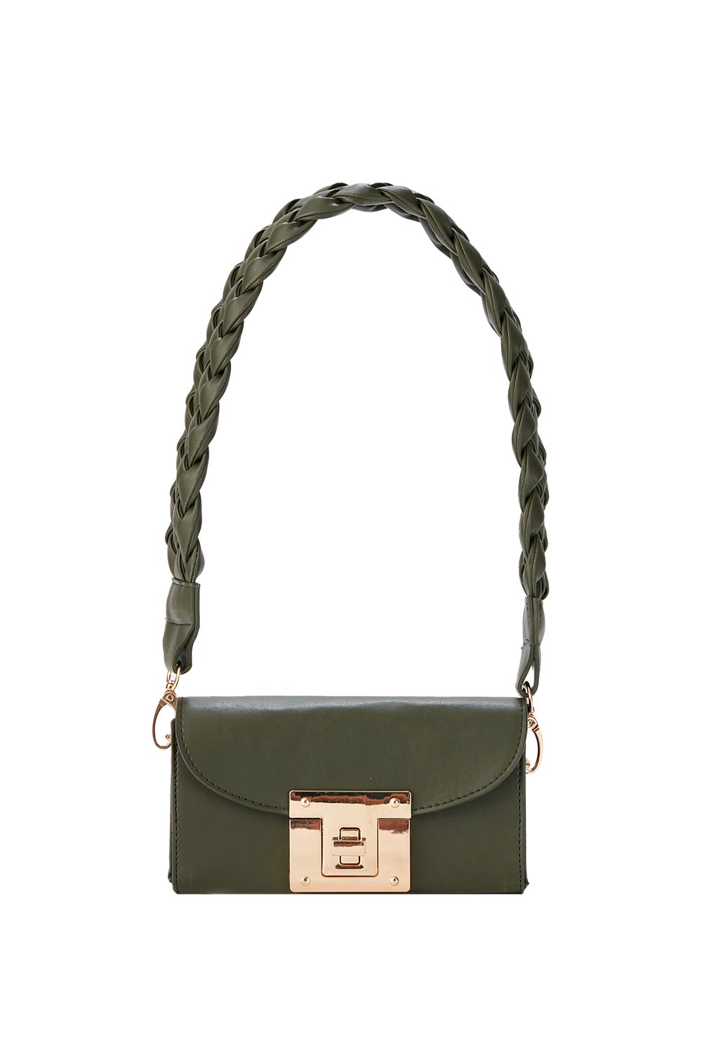 Mini Shoulder Bag With Chuncky Braided Strap - Khaki