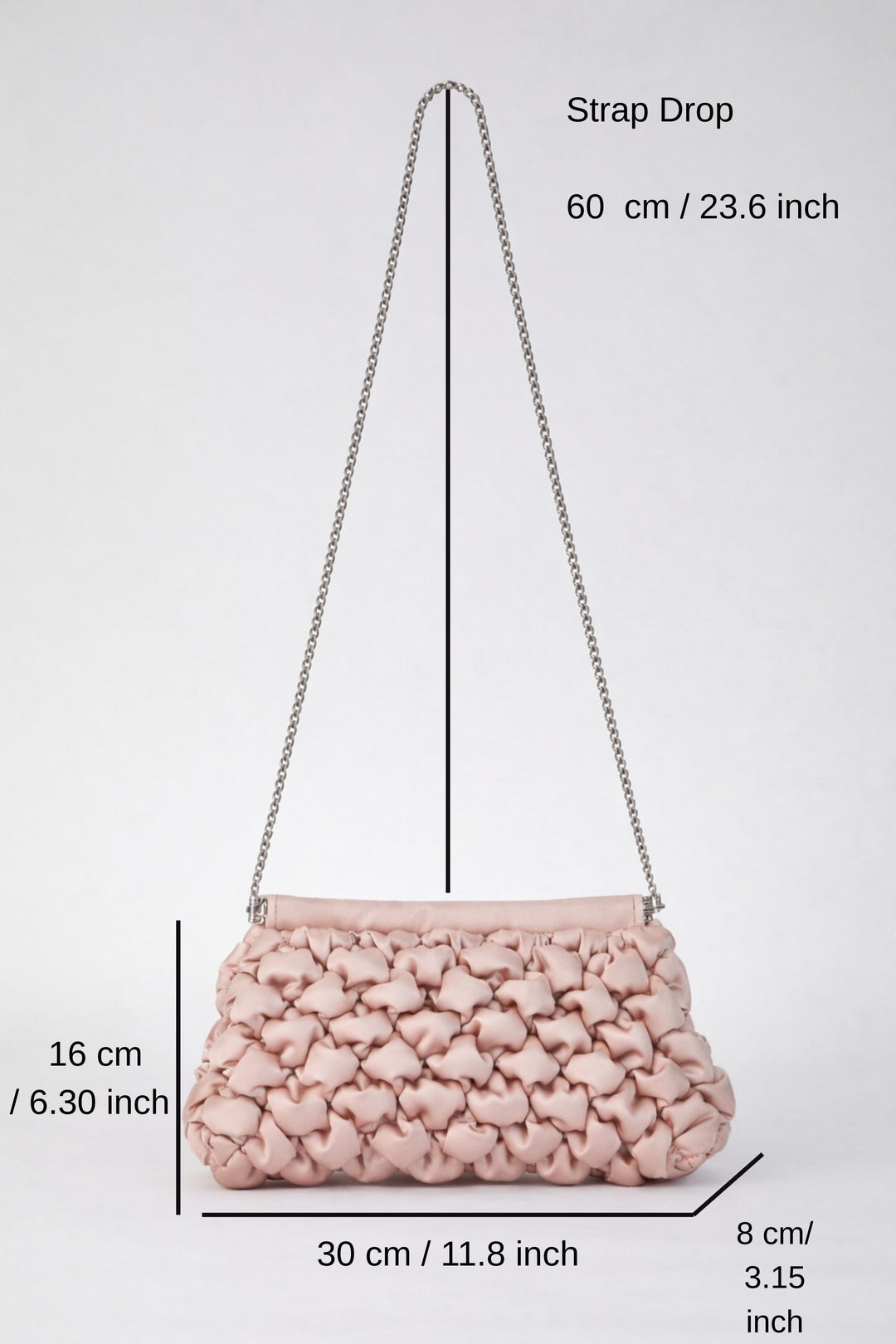 Puffy Quilted Satin Clucth Bag with Detachable Crossbody Strap - Beige