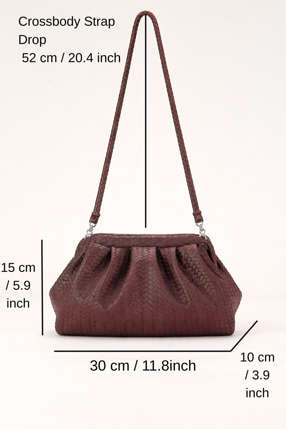 Textured Pu Leather Pouch Bag With Detachable Crossbody Strap - Burgundy