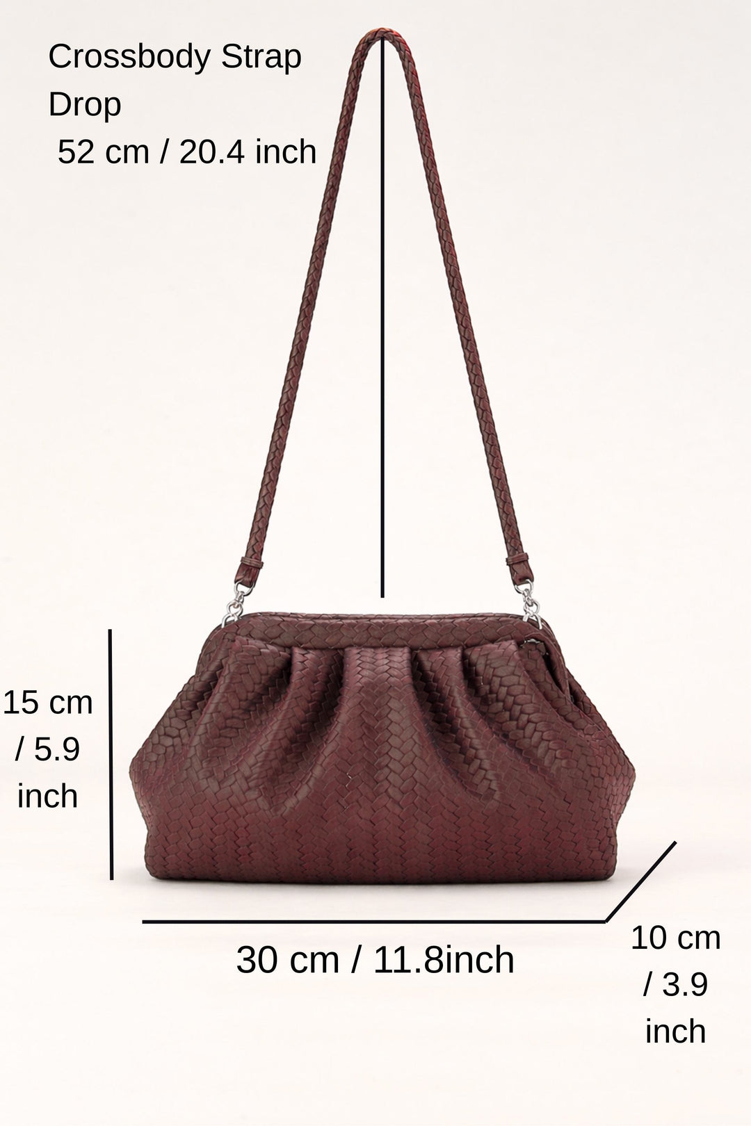 Textured Pu Leather Pouch Bag With Detachable Crossbody Strap - Burgundy