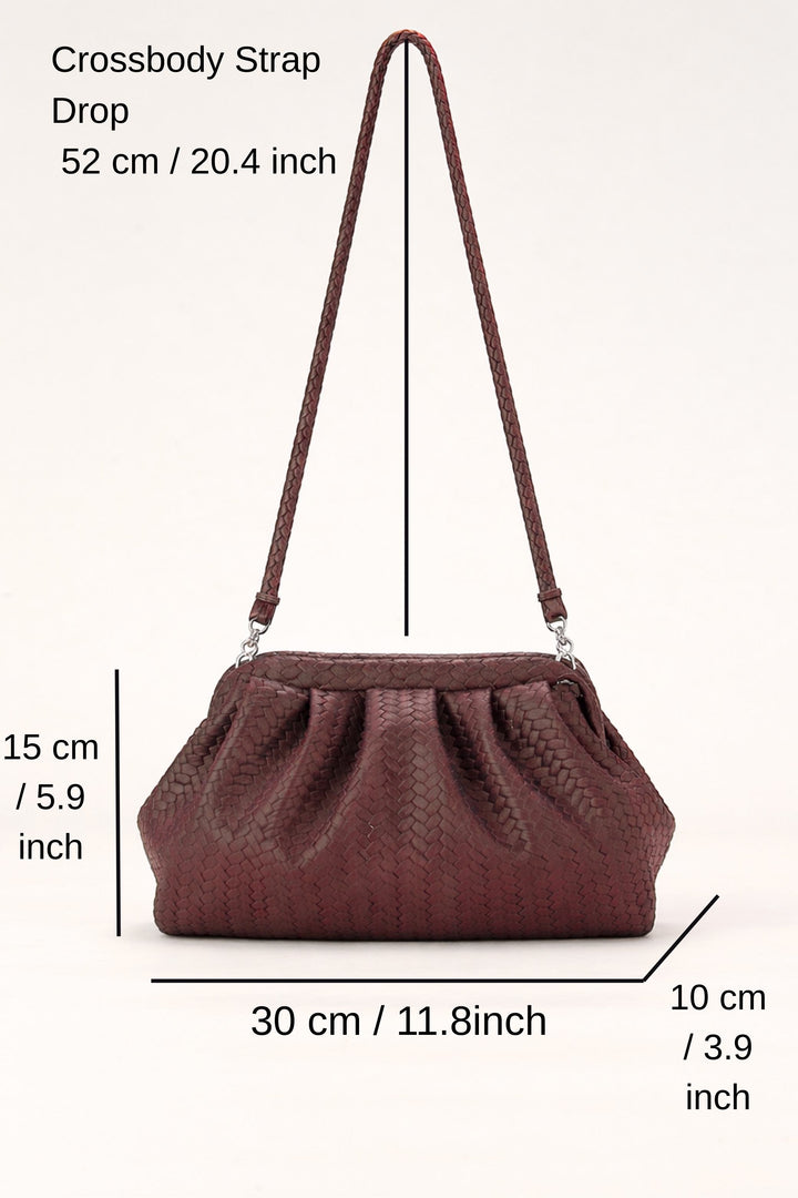 Textured Pu Leather Pouch Bag With Detachable Crossbody Strap - Burgundy