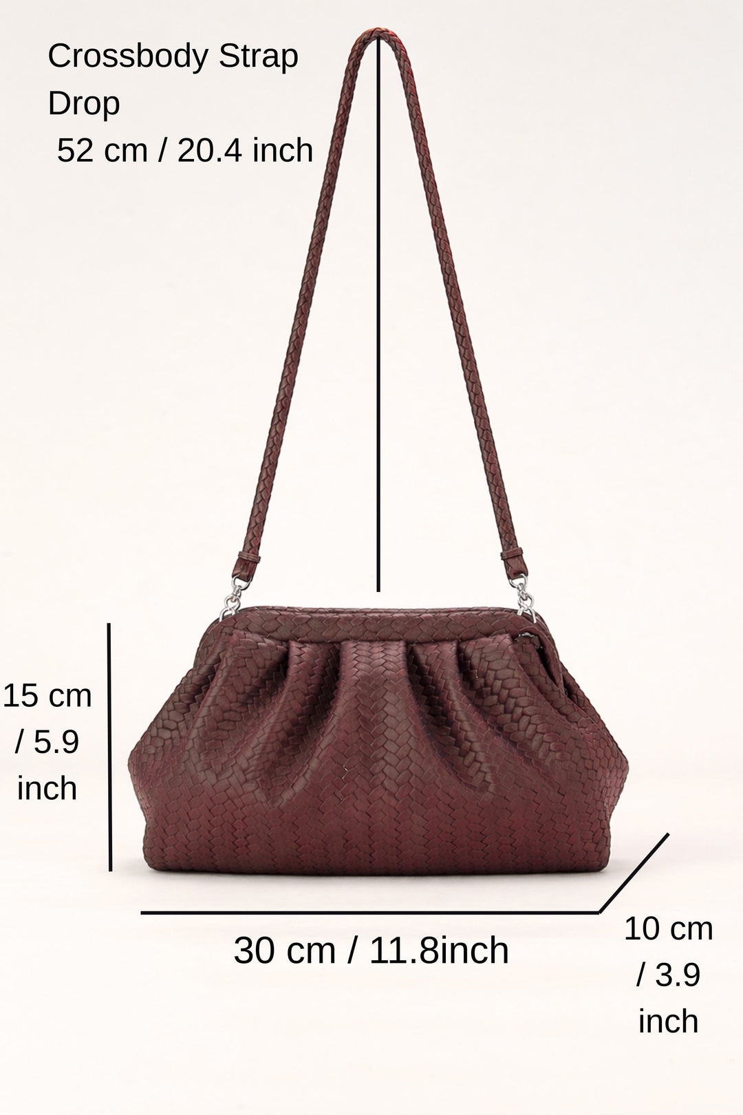 Textured Pu Leather Pouch Bag With Detachable Crossbody Strap - Burgundy