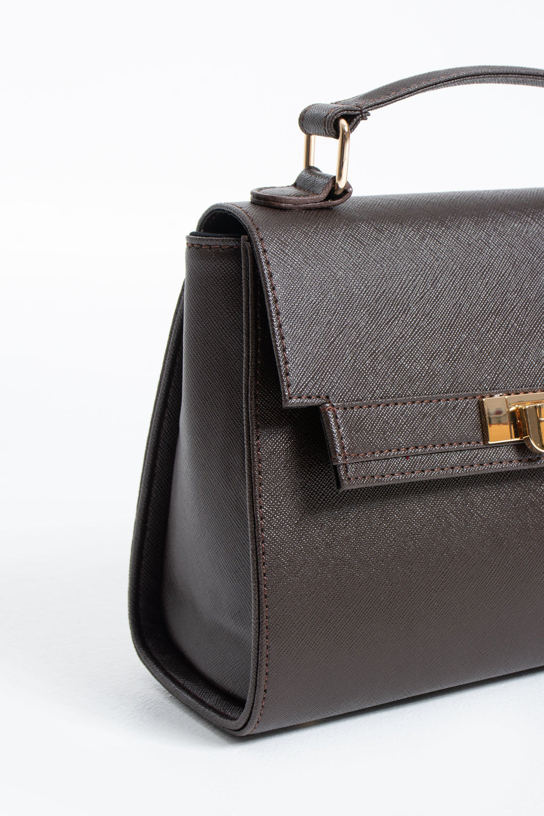 Pu Leather Top Handle Satchel Crossbody Bag - Brown