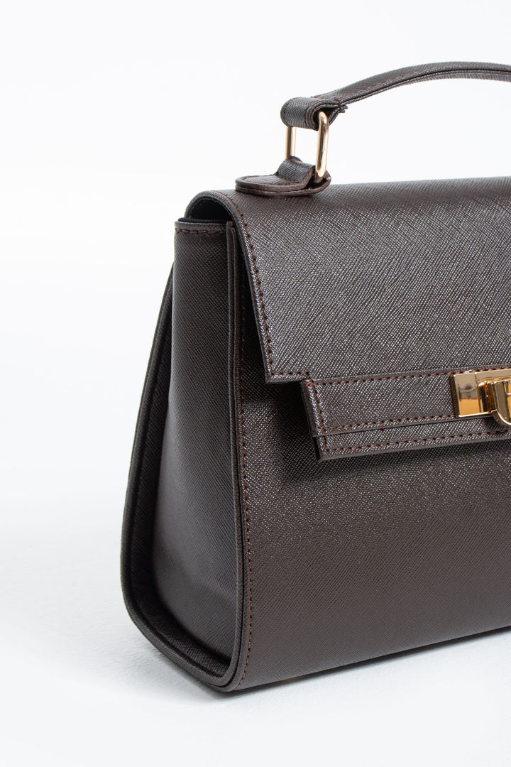 Pu Leather Top Handle Satchel Crossbody Bag - Brown