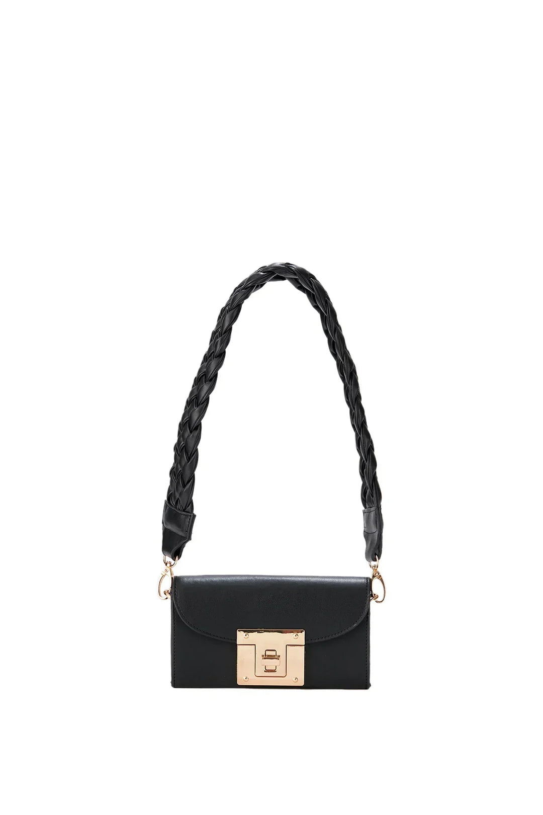 Mini Shoulder Bag with Chuncky Braided Strap - Black