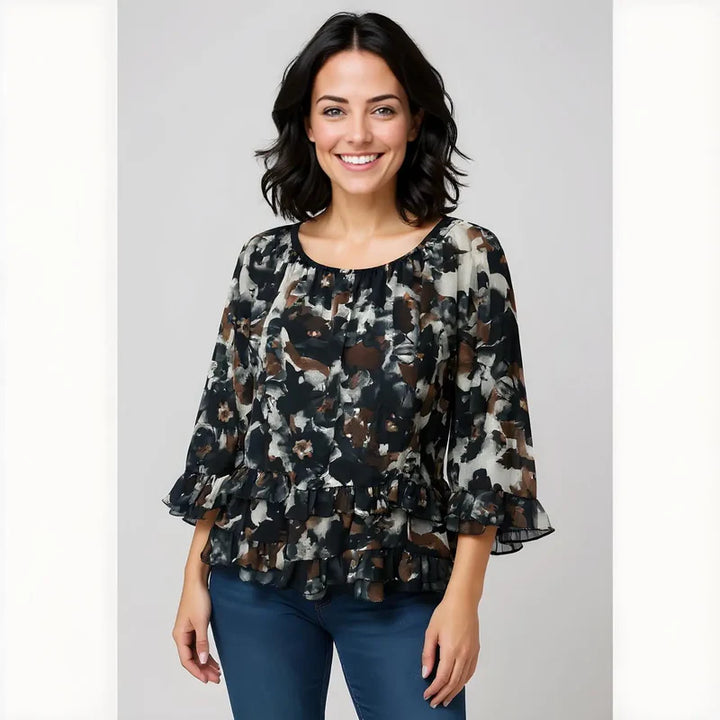 Marble Frill Hem Tier Blouse (6 Colours) - jqwholesale.com