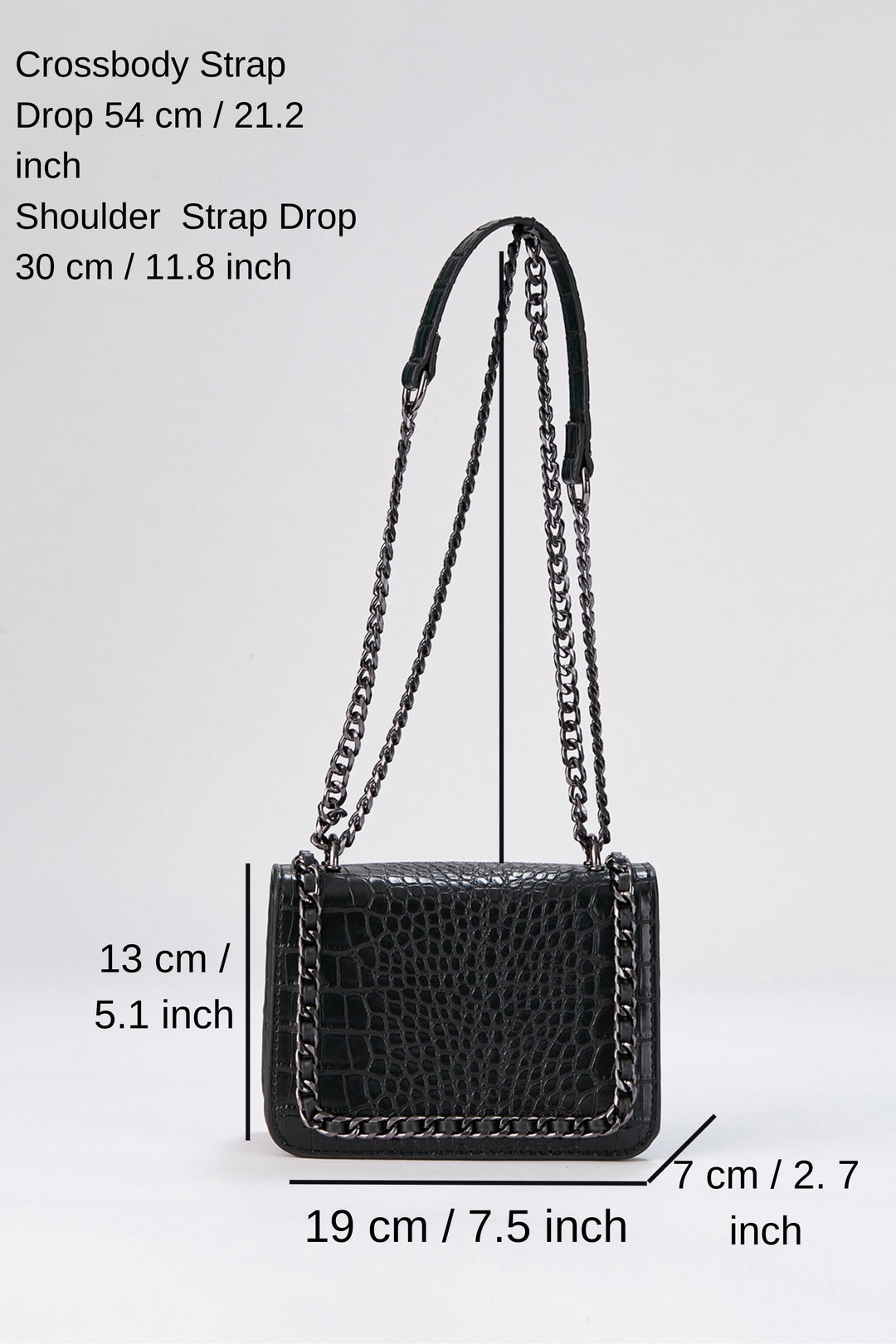 Chain Braided Croc Shoulder & Crossbody Bag - Black