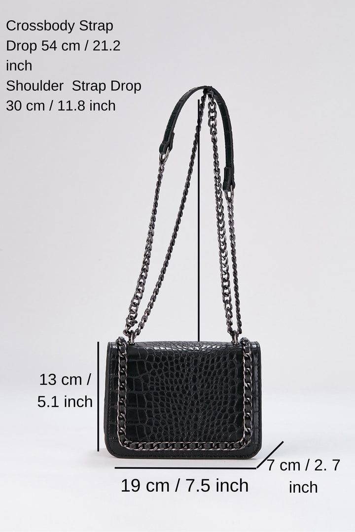 Chain Braided Croc Shoulder & Crossbody Bag - Black