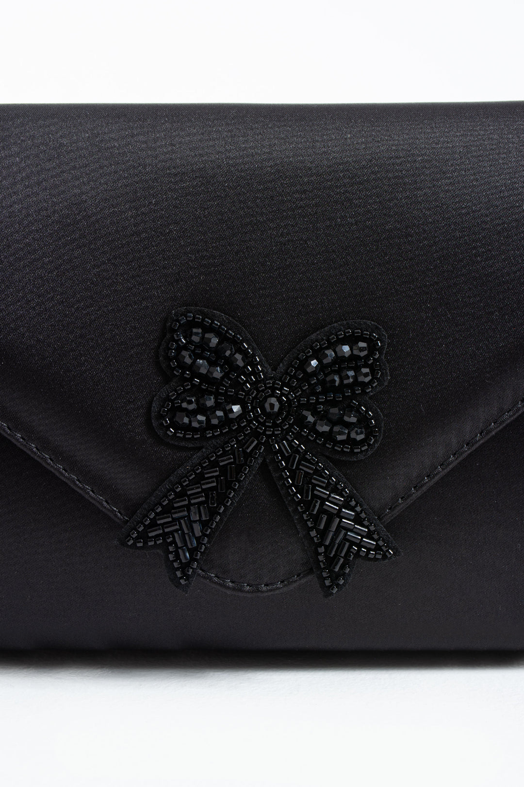 Satin Evening Clutch Bag with Embellishment - Black