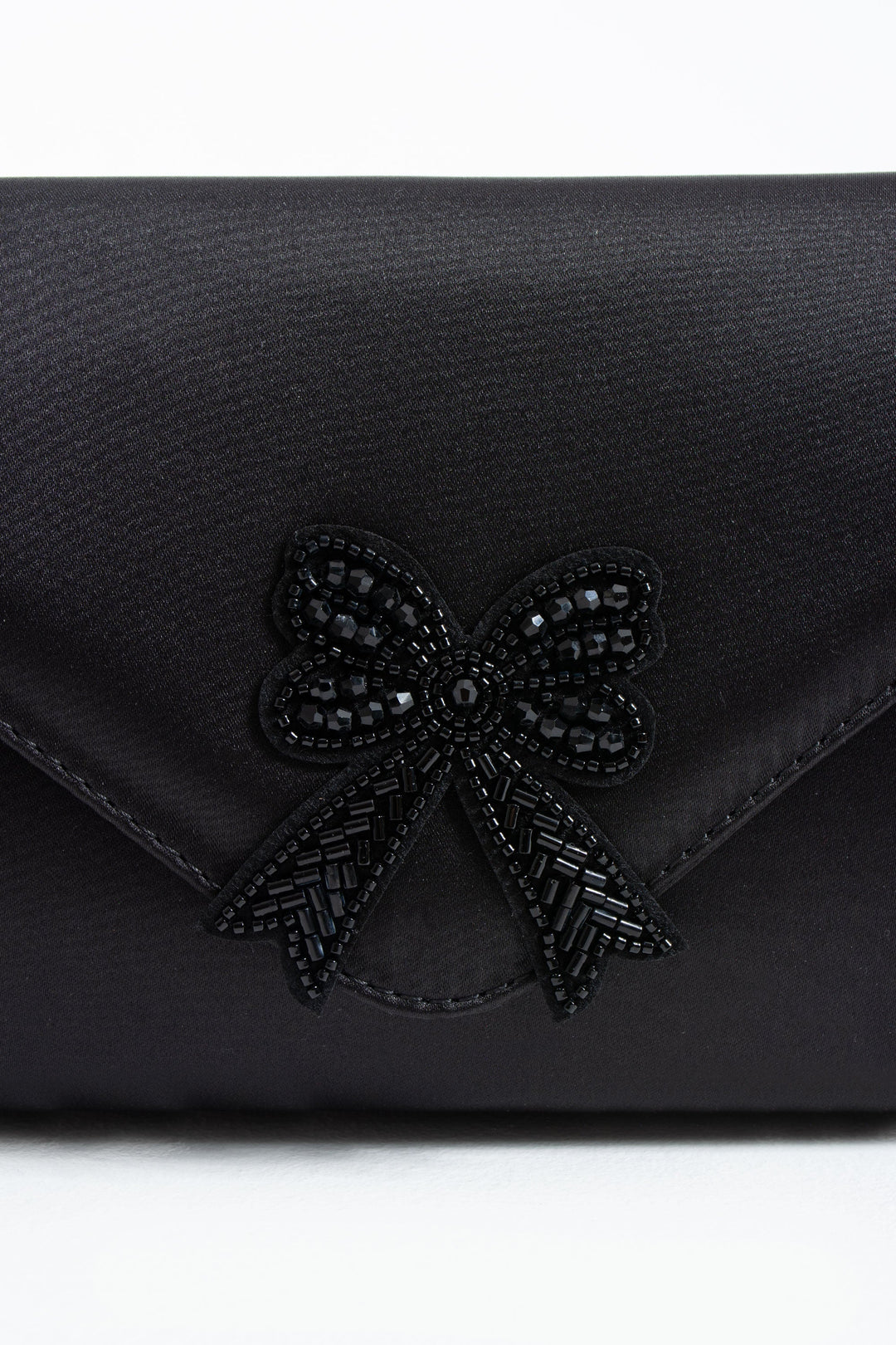 Satin Evening Clutch Bag with Embellishment - Black