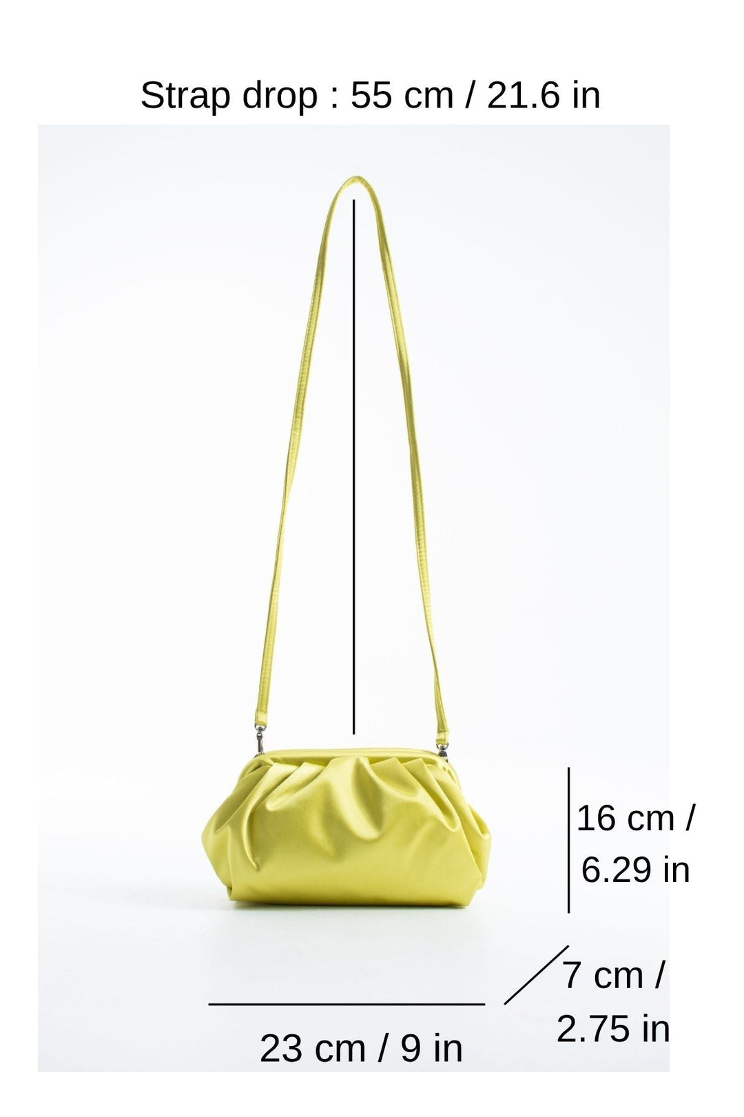 Satin Pouch Bag With Detachable Crossbody Strap - Lime