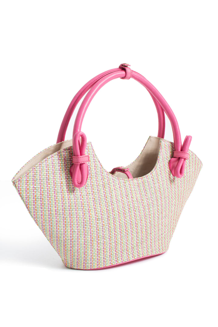 Woven Straw Tote Bag - Pink