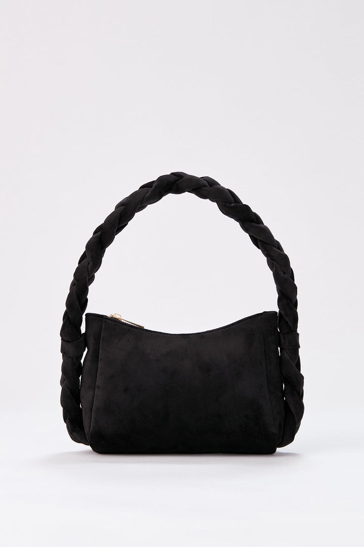 Braided Handle Shoulder Bag - Black