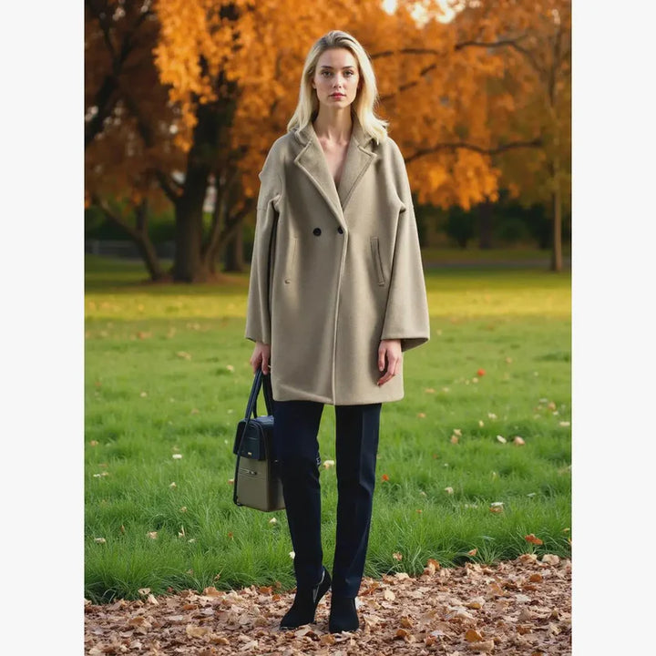 Soft Touch Lined Coat with Detachable Leopard Ruffle Brooch - jqwholesale.com