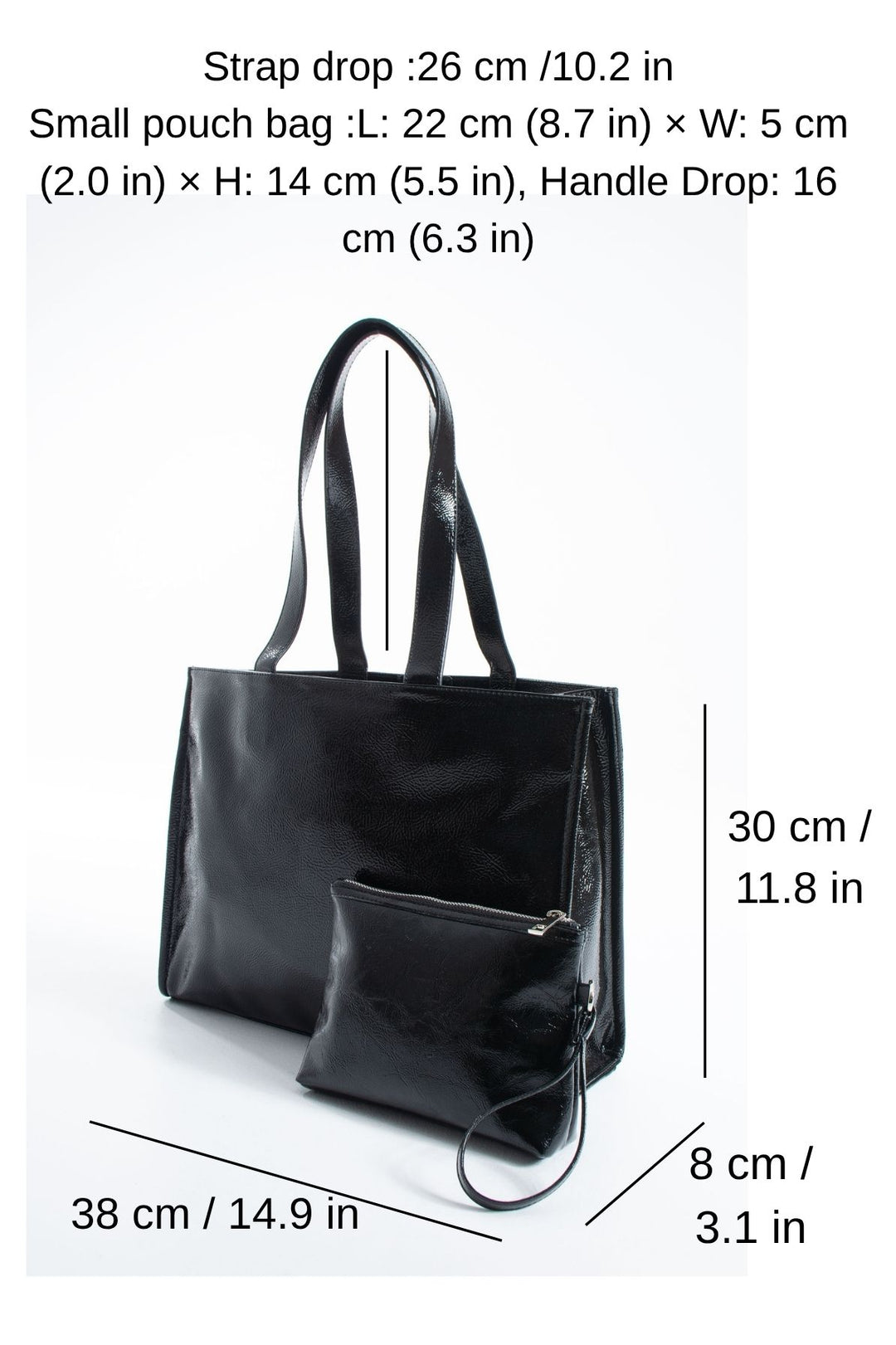 Crinkle Patent Tote Shoulder Bag - Black