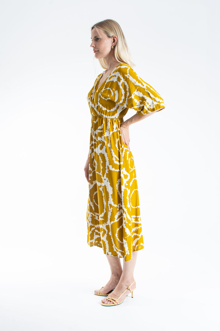 Womens Viscose Printed Ornamental Floral Midi Dress
