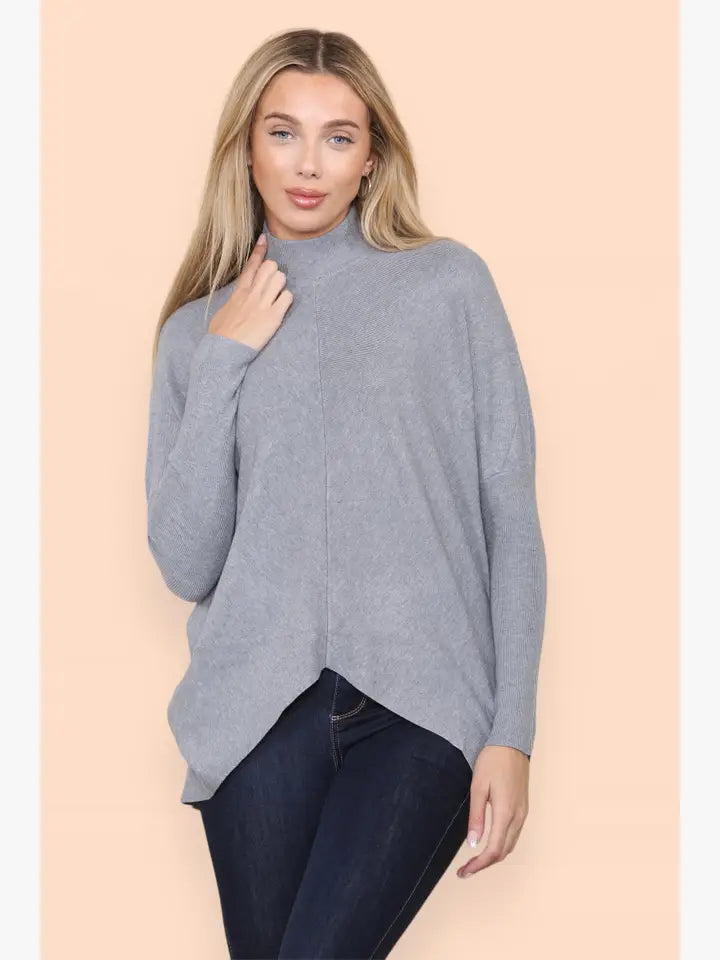 High Low Turtle Neck Ribbed Knit Jumper - jqwholesale.com