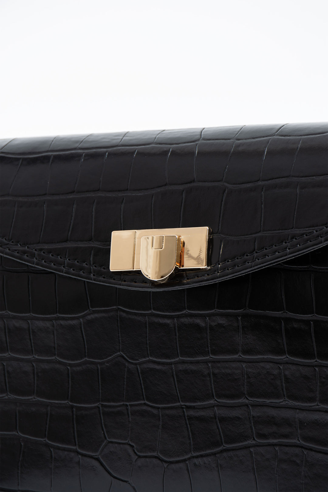 Croc Pu Flap Shoulder Bag - Black