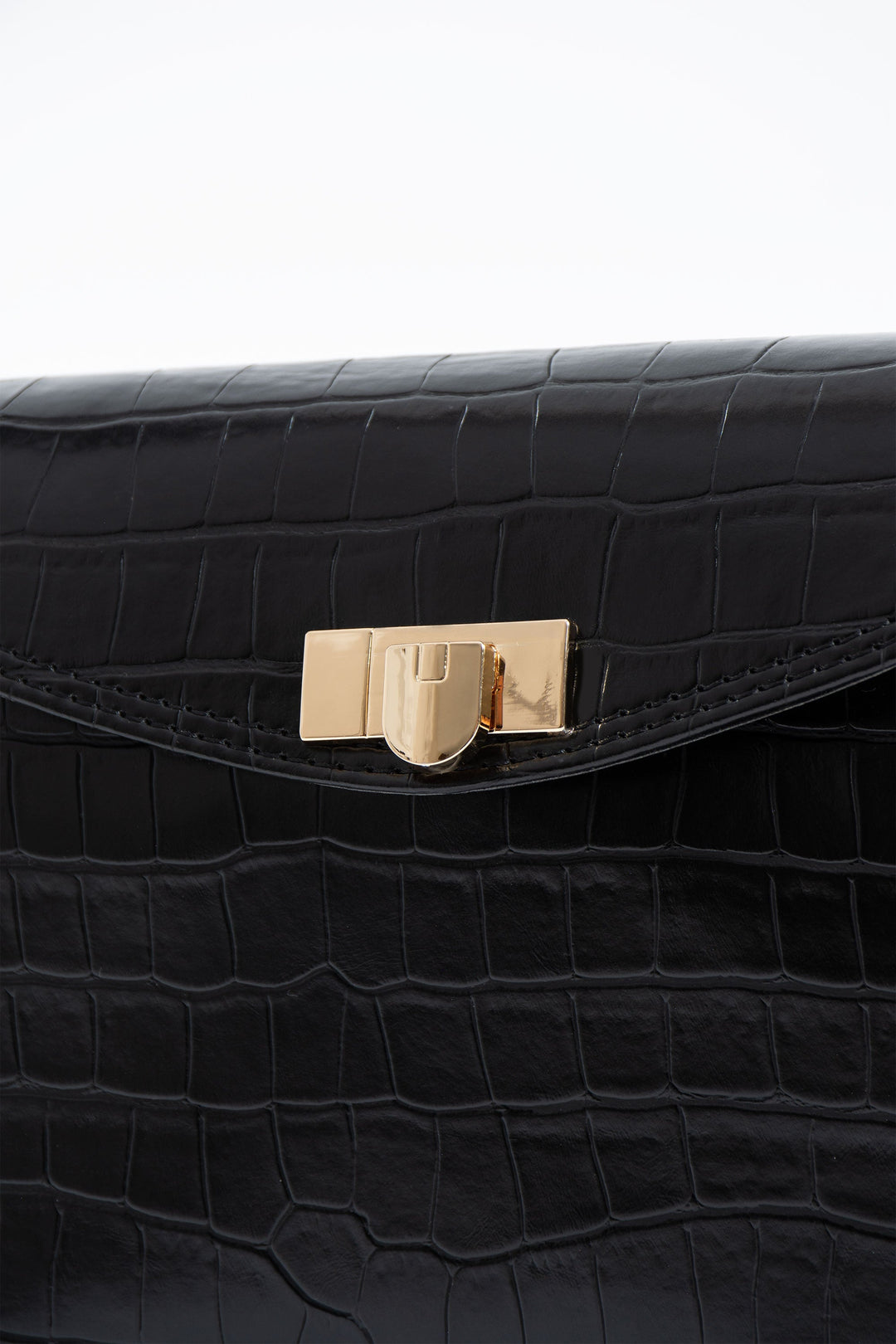 Croc Pu Flap Shoulder Bag - Black