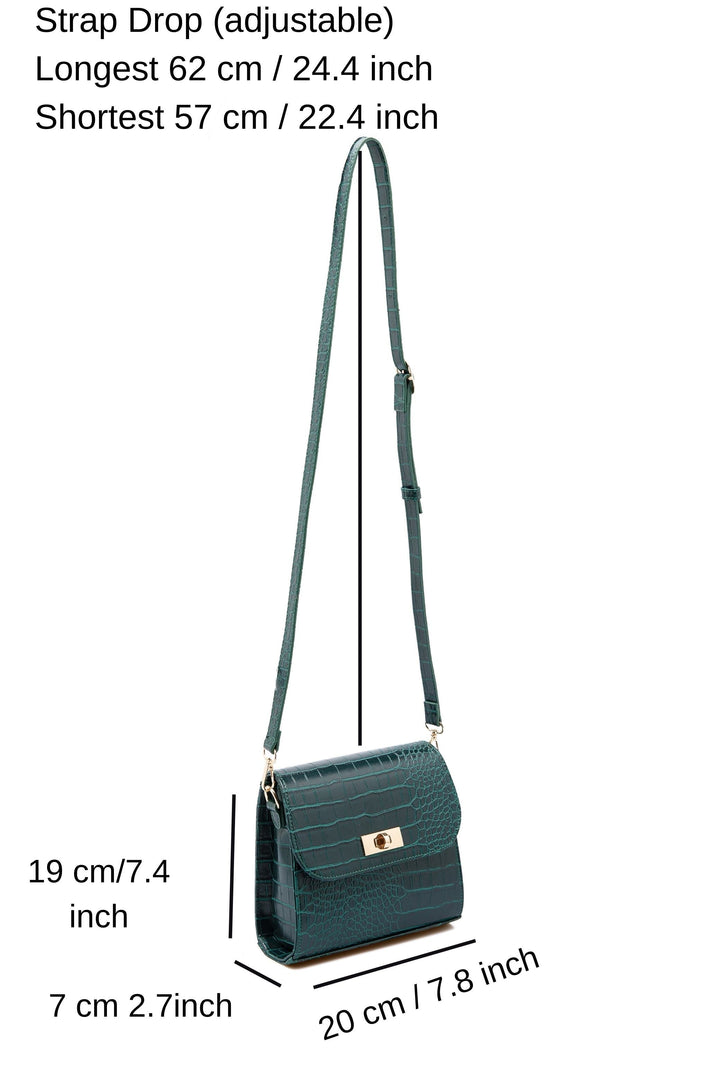 Croc Pu Leather Crossbody Bag - Khaki