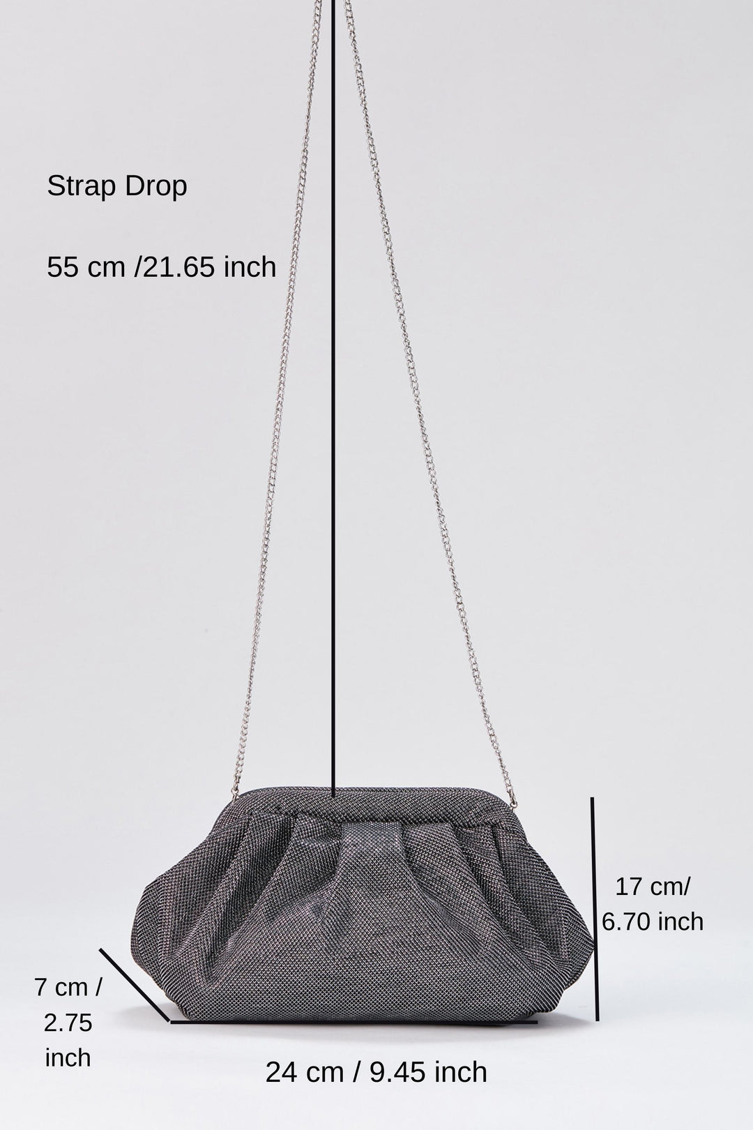 Shimmery Pouch Bag with Detachable Crossbody Strap - Silver