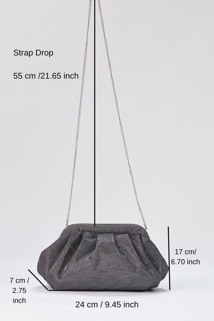 Shimmery Pouch Bag with Detachable Crossbody Strap - Silver