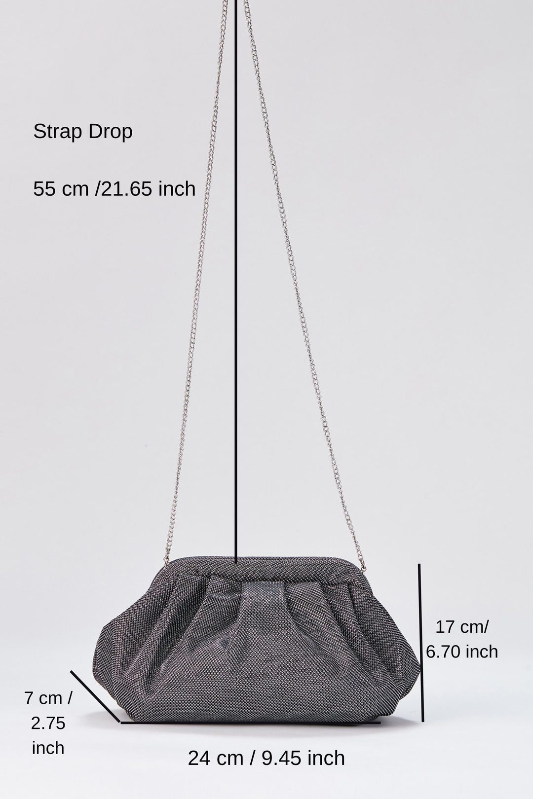 Shimmery Pouch Bag with Detachable Crossbody Strap - Silver