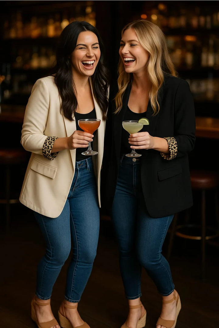 Leopard Trim Turn Up Sleeve Blazer - jqwholesale.com