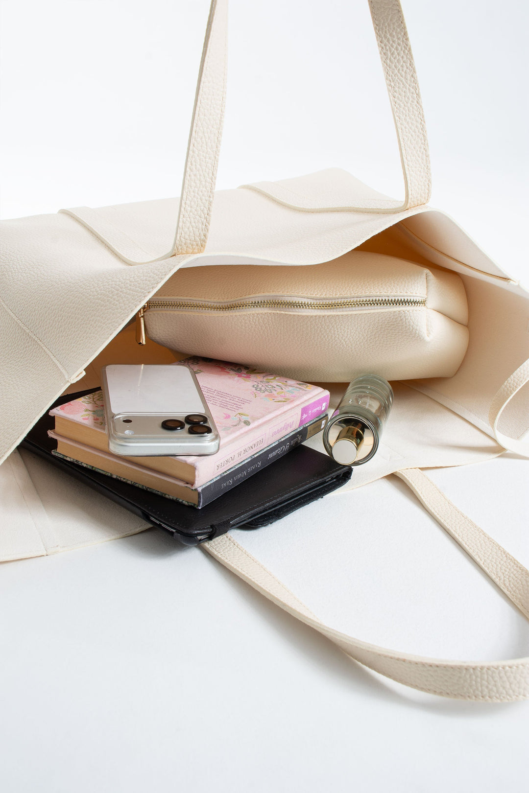 Pu Leather Weekend Bag – 2 Pcs Set - Cream