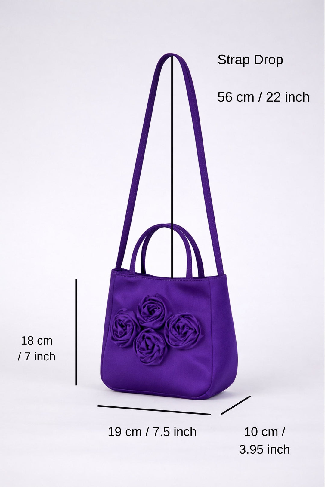 Floral Satin Handbag with Detachable Crossbody Strap - Purple