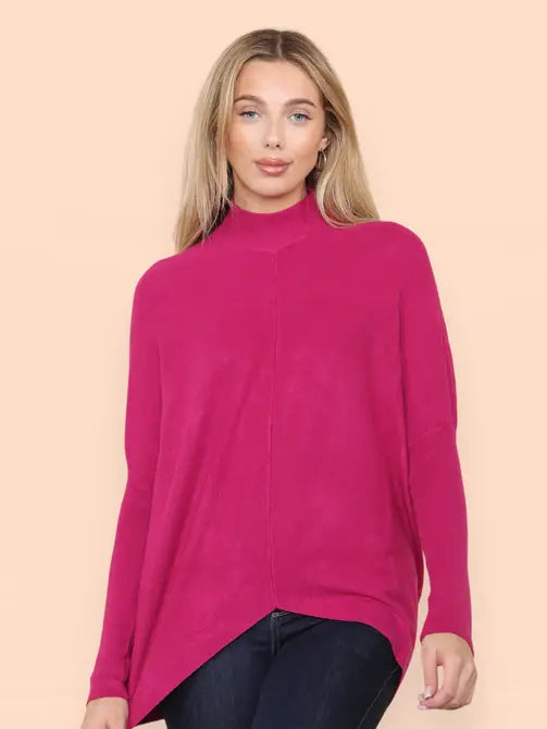 High Low Turtle Neck Ribbed Knit Jumper - jqwholesale.com