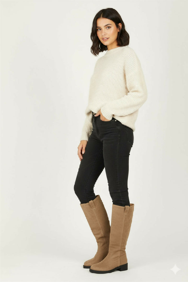 Camel Suede Designer Knee High Flat Boot (PACK OF 12 PAIRS UK3-UK8) - jqwholesale.com