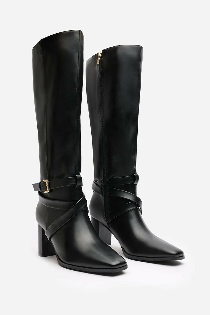 BLACK KNEE HIGH BLOCK HEELED BOOT (PACK OF 12 PAIRS UK3-UK8) - jqwholesale.com