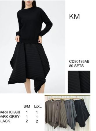 Two Piece Set Pleated Skirt Co-Ord Set (2p.pack) - jqwholesale.com