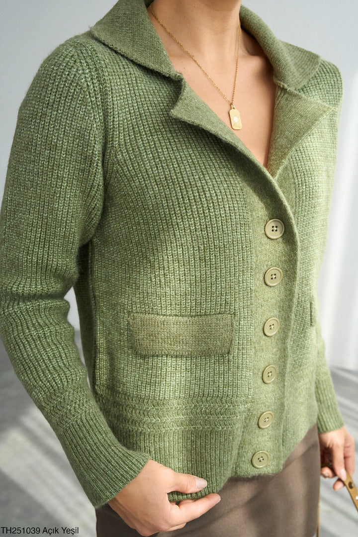 Light Green Collar Button Knit Cardigan - jqwholesale.com