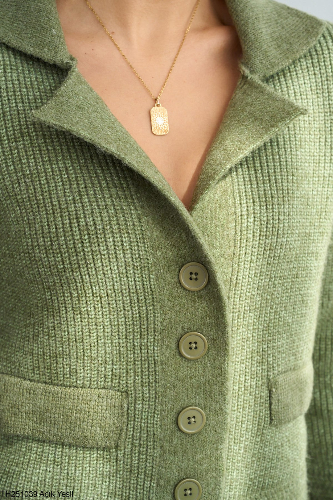 Light Green Collar Button Knit Cardigan