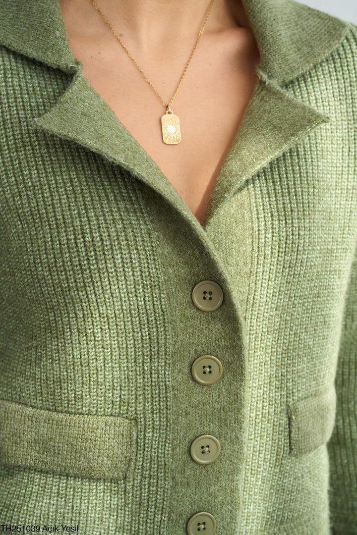 Light Green Collar Button Knit Cardigan - jqwholesale.com