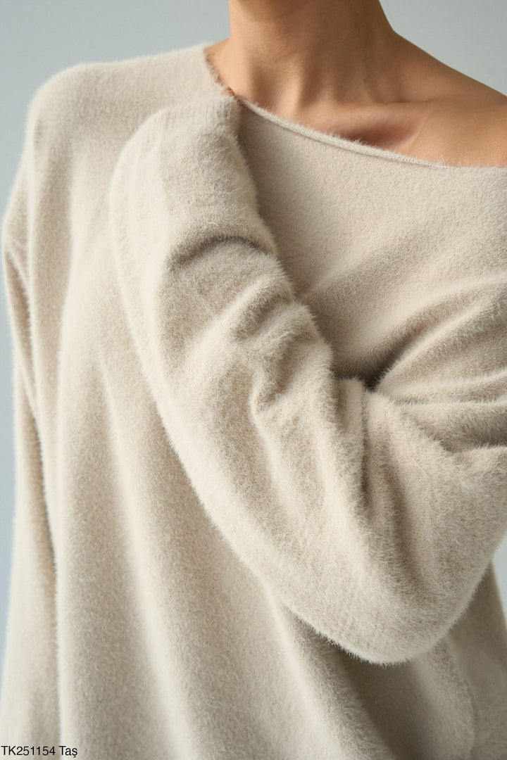 Off-Shoulder Fuzzy Jumper in Cream