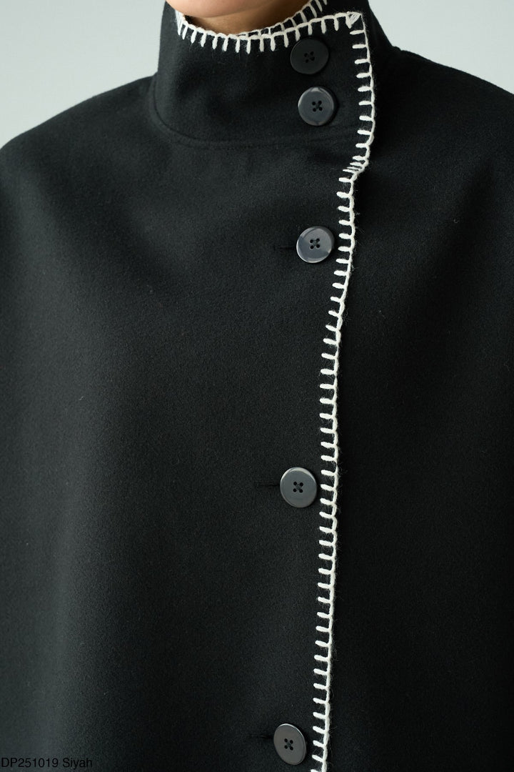 Contrast Stitch Cape Jacket in Black