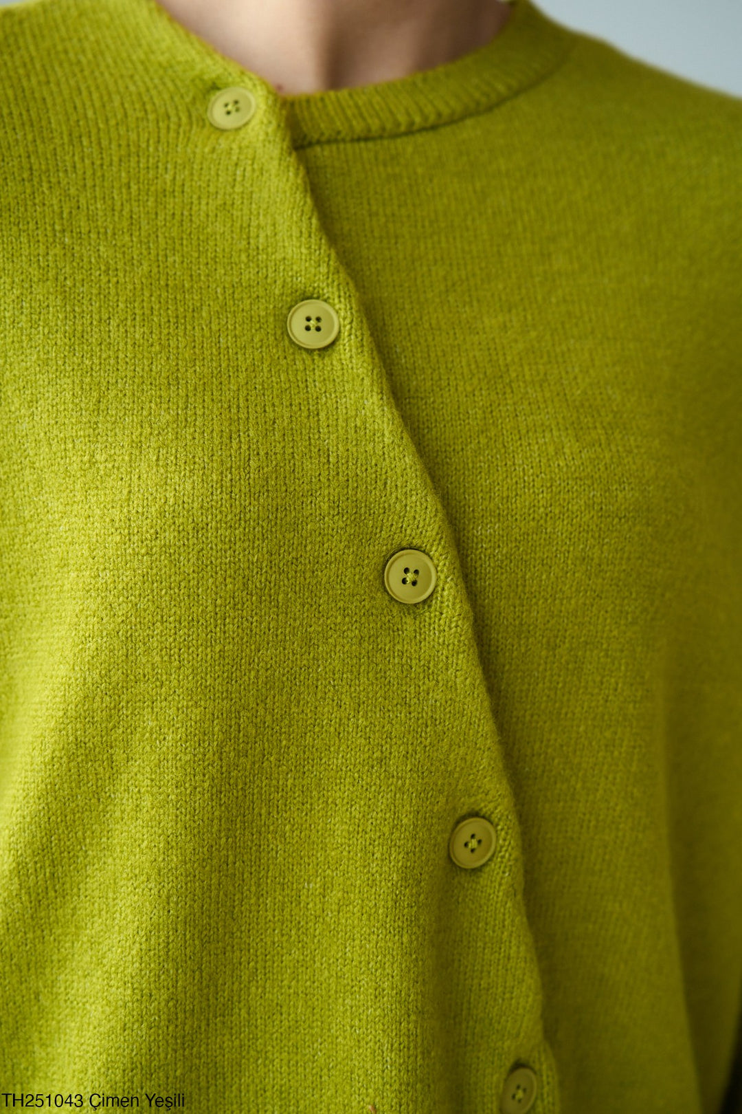 Asymmetric Button Knit Cardigan - Lime Green