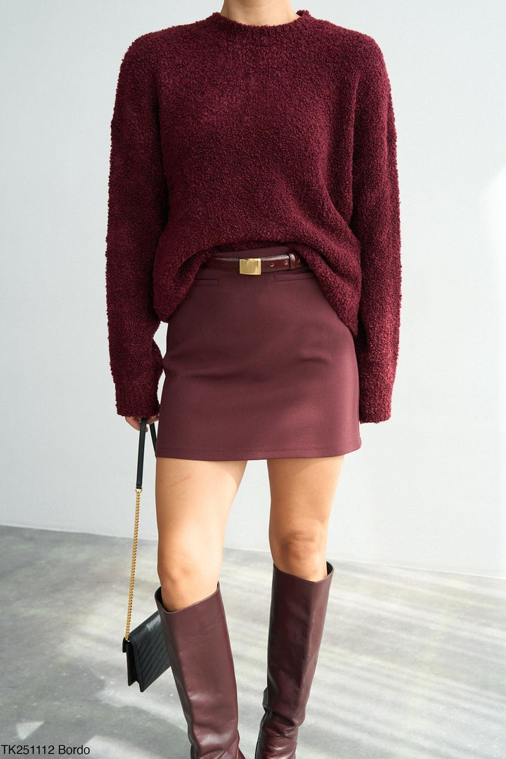 Bouclé Texture Knit Jumper - Deep Wine - jqwholesale.com