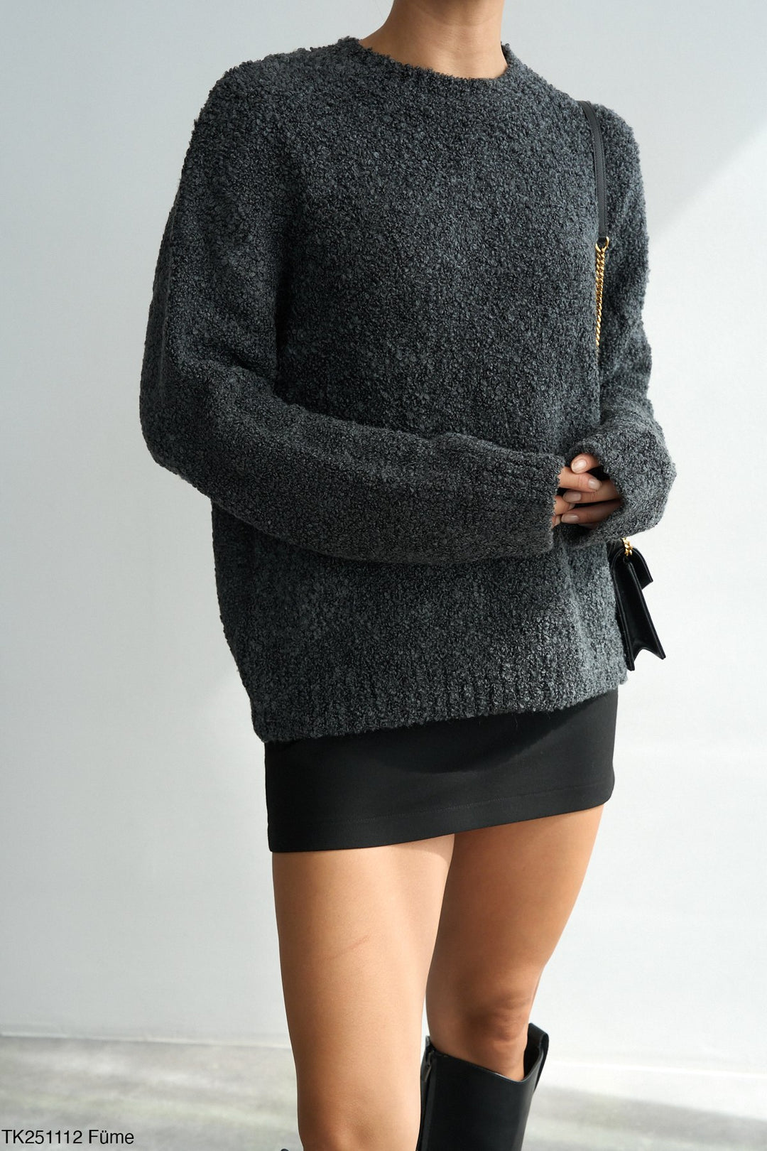 Bouclé Texture Knit Jumper - Charcoal Grey