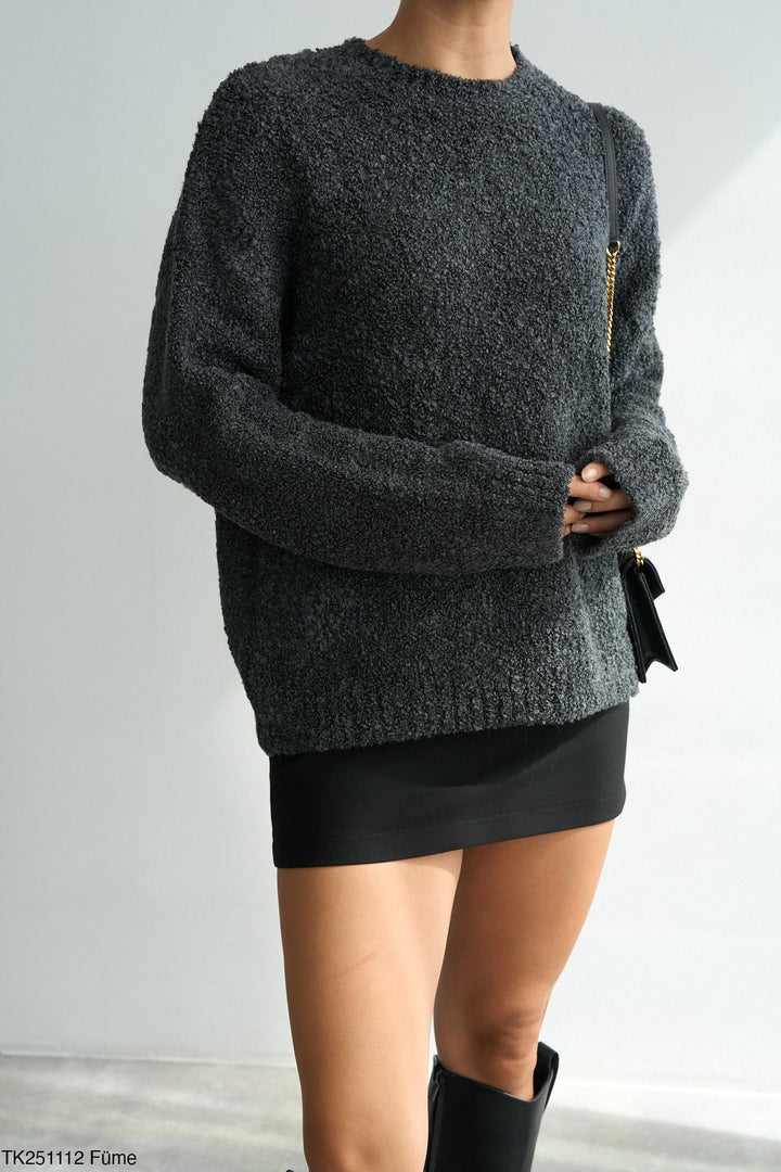 Bouclé Texture Knit Jumper - Charcoal Grey