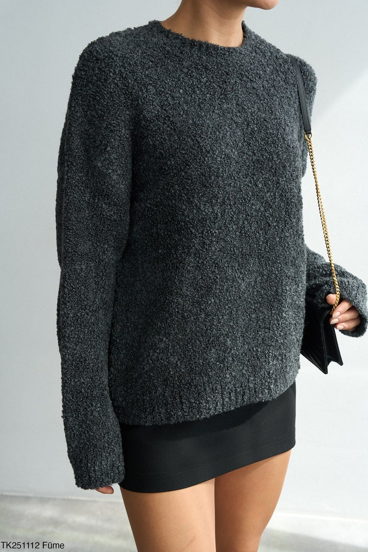 Bouclé Texture Knit Jumper - Charcoal Grey - jqwholesale.com