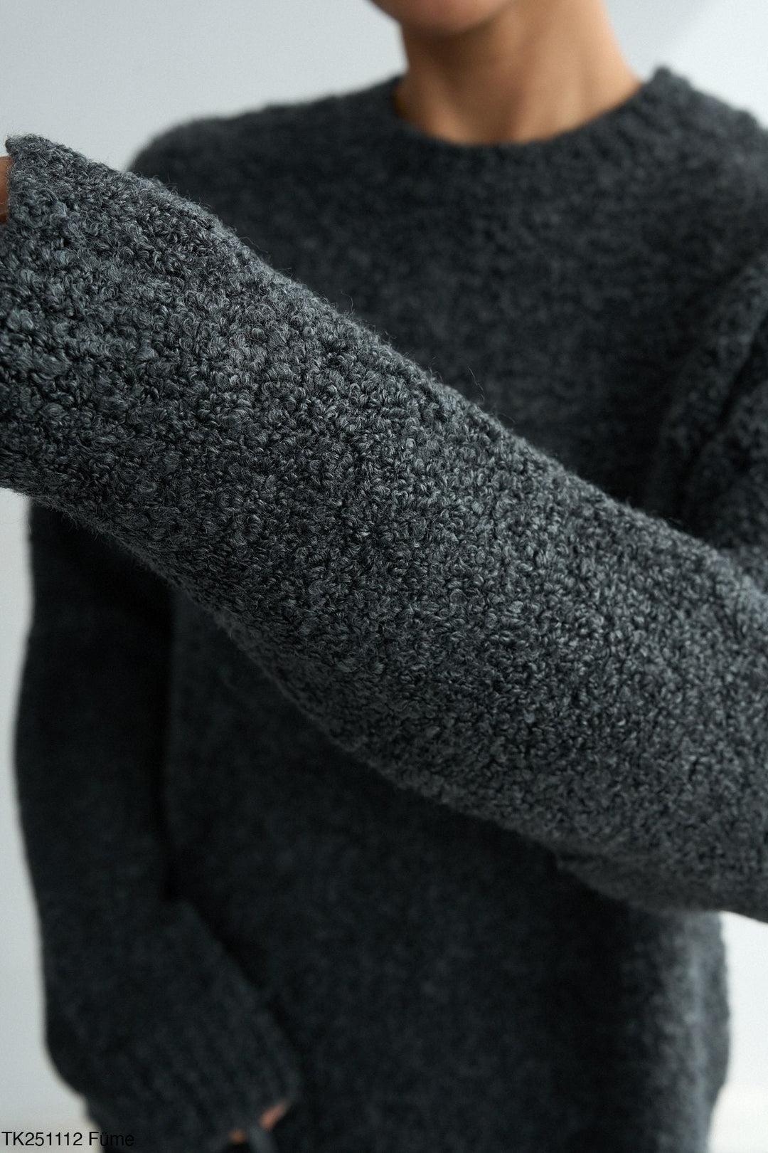 Bouclé Texture Knit Jumper - Charcoal Grey - jqwholesale.com