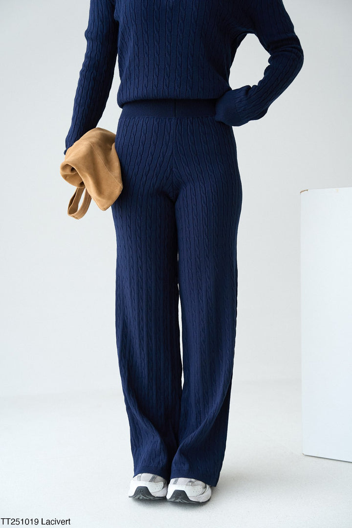 Cable Knit Zip Neck Two Piece Set in Navy