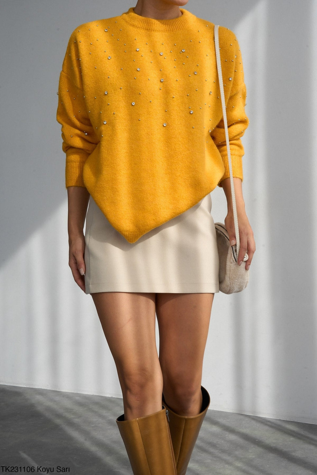 Embellished Soft Knit Jumper - Yellow - jqwholesale.com