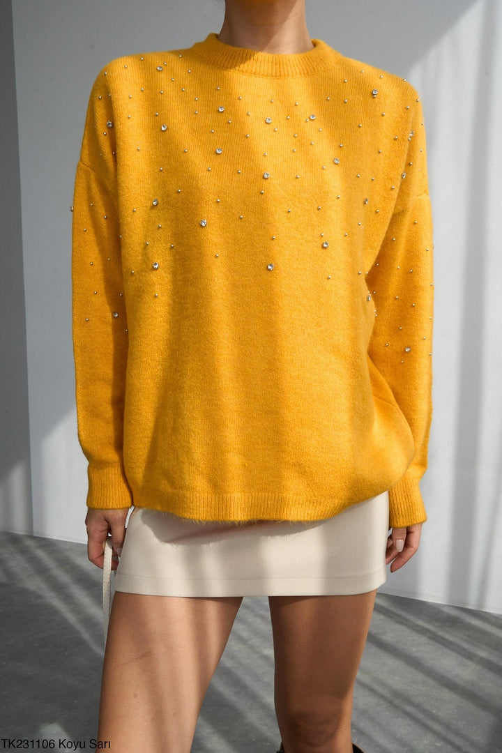 Embellished Soft Knit Jumper - Yellow - jqwholesale.com