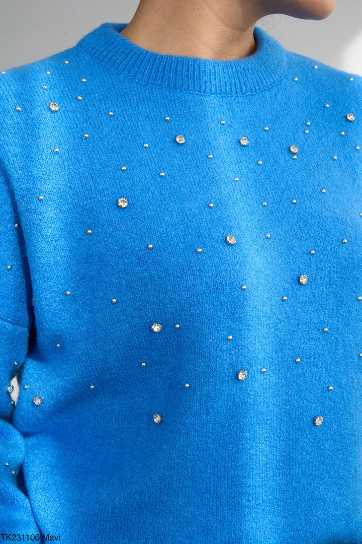 Embellished Soft Knit Jumper - Blue
