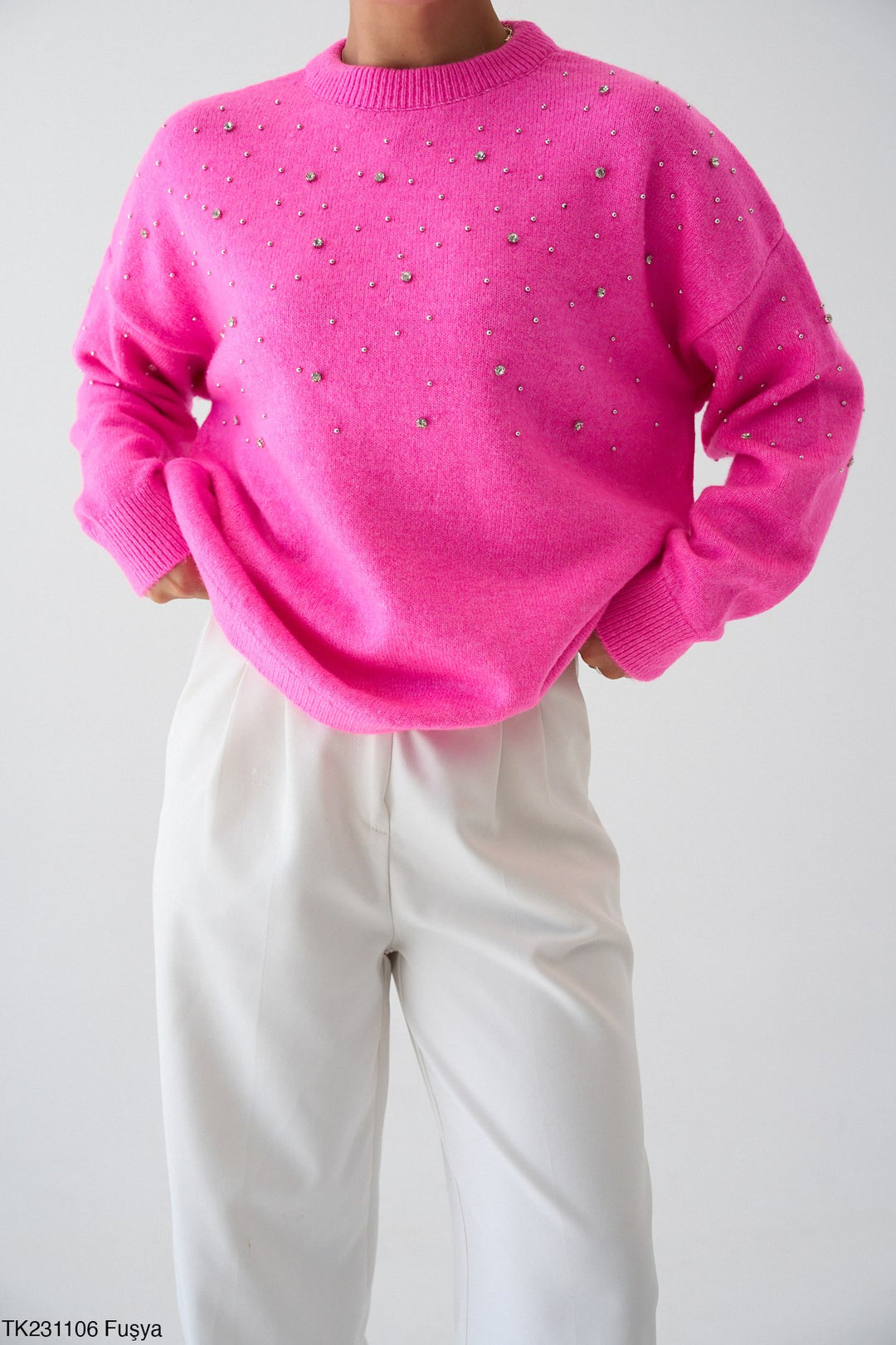 Embellished Soft Knit Jumper - Fuchsia